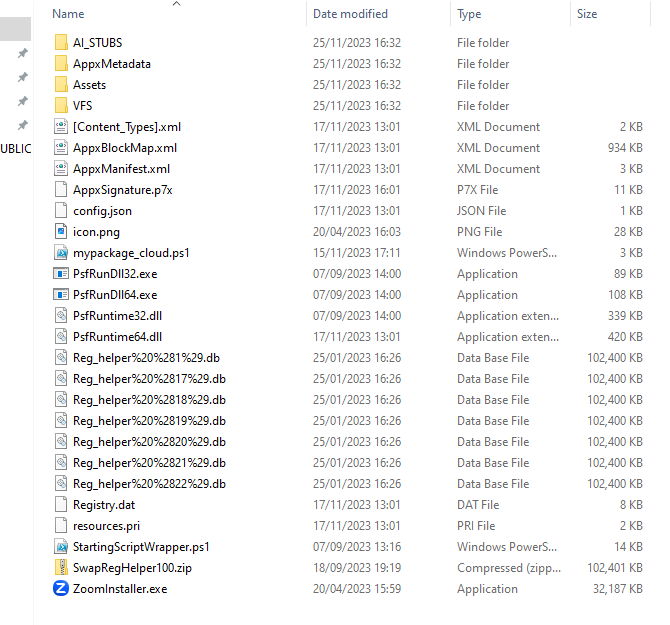 MSIX internal files